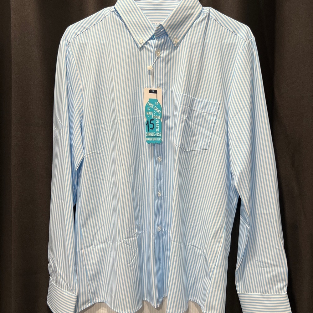 AndCollar Performance Menswear Dress Shirt Blue Long Sleeve Button Down Med Slim